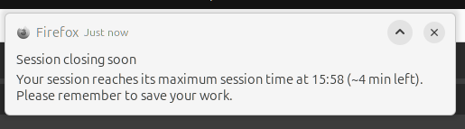 Browser notification for the maximum session time